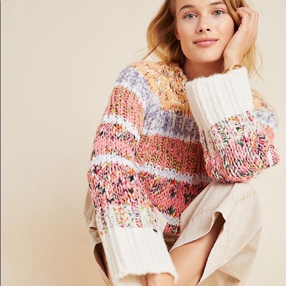 Anthropologie Kahlo Striped Sweater Multi Color 1X